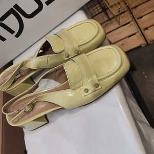 Chic Yellow Suede Heels with Open Back